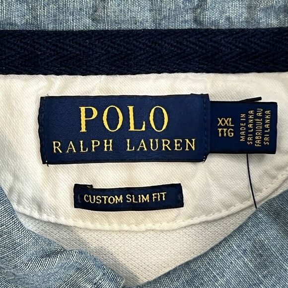 Polo Ralph Lauren Mens XXL White Slim Fit Denim Collar USA Flag Shirt New NWT - Picture 4 of 4